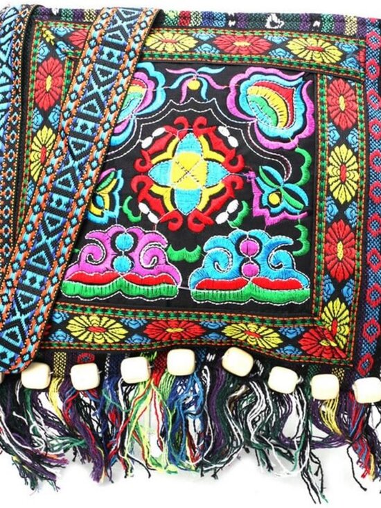 Other - Vintage Ethnic Tribal Embroidered Tassel Sling Crossbody Boho Hippie Shoulder Ba
